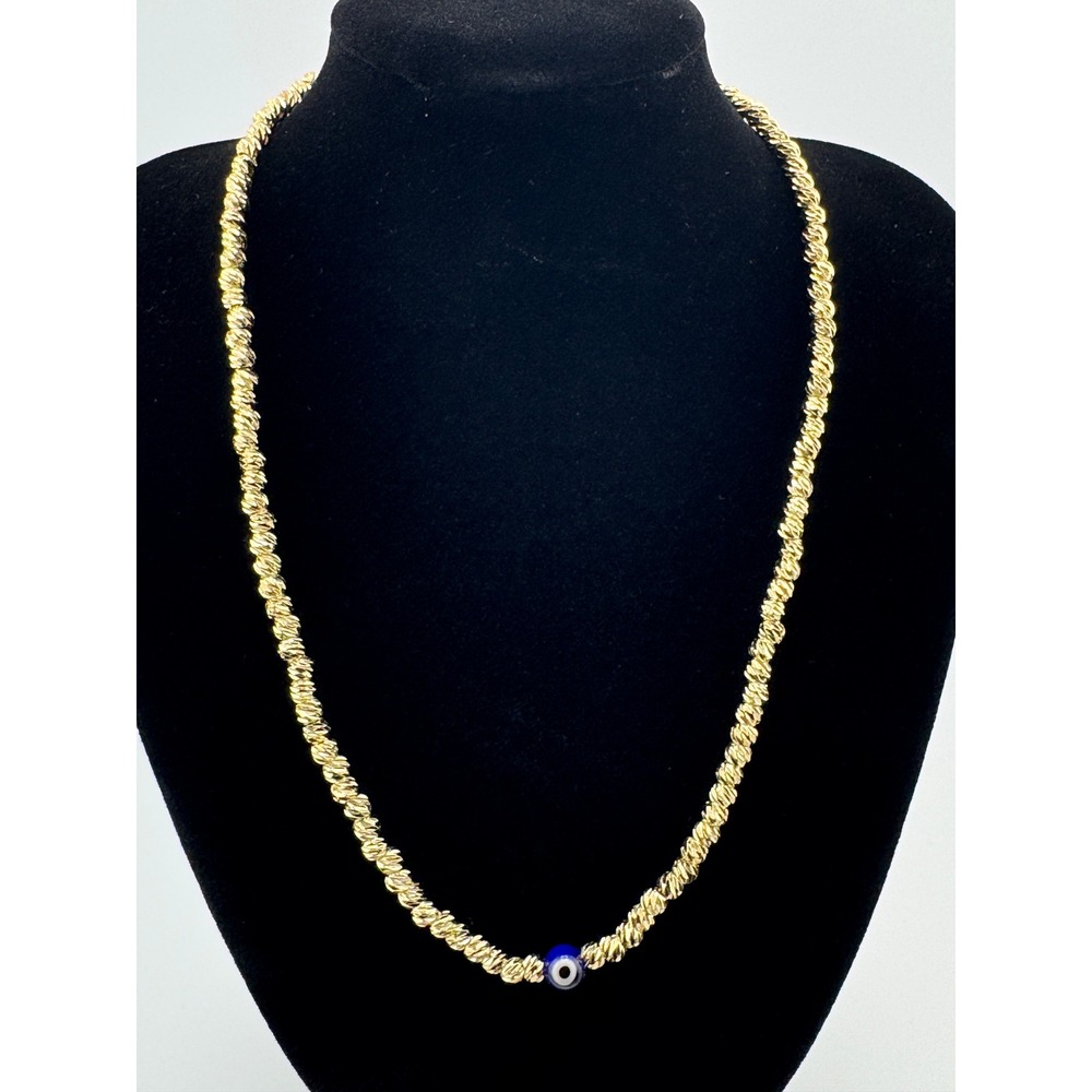 Diamond Cut Bead Evil Eye Necklace‎ Blue Glass Bead Adjustable Chain
